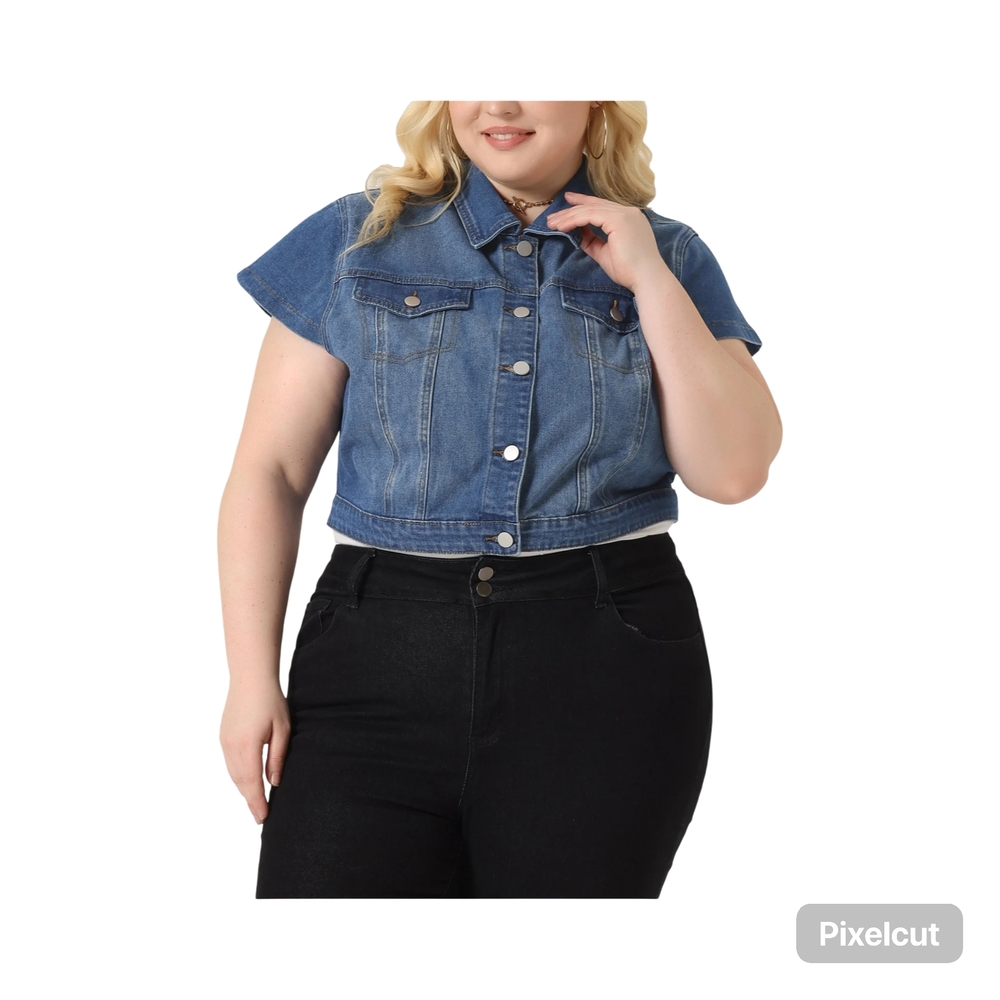 Size 2X Plus Size Blue Denim Vest for Women Button Down